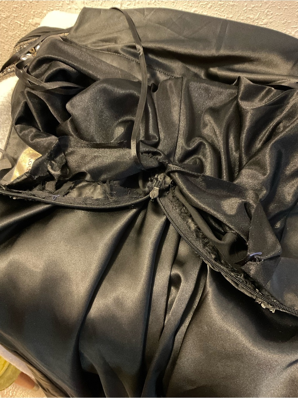 Lenovia gown formal dress black satin cut outs - Picture 14 of 16